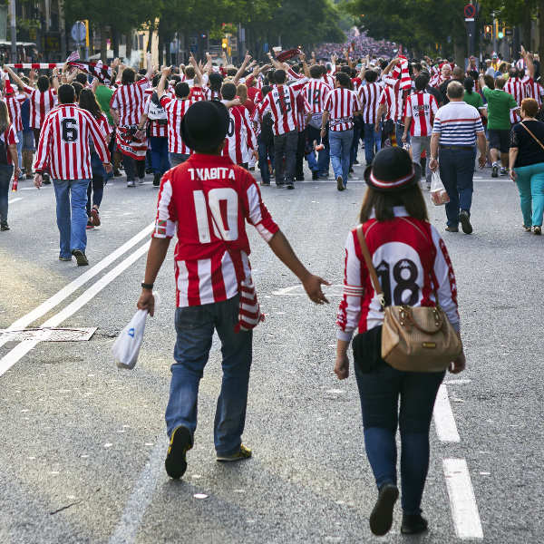 football crowd walking